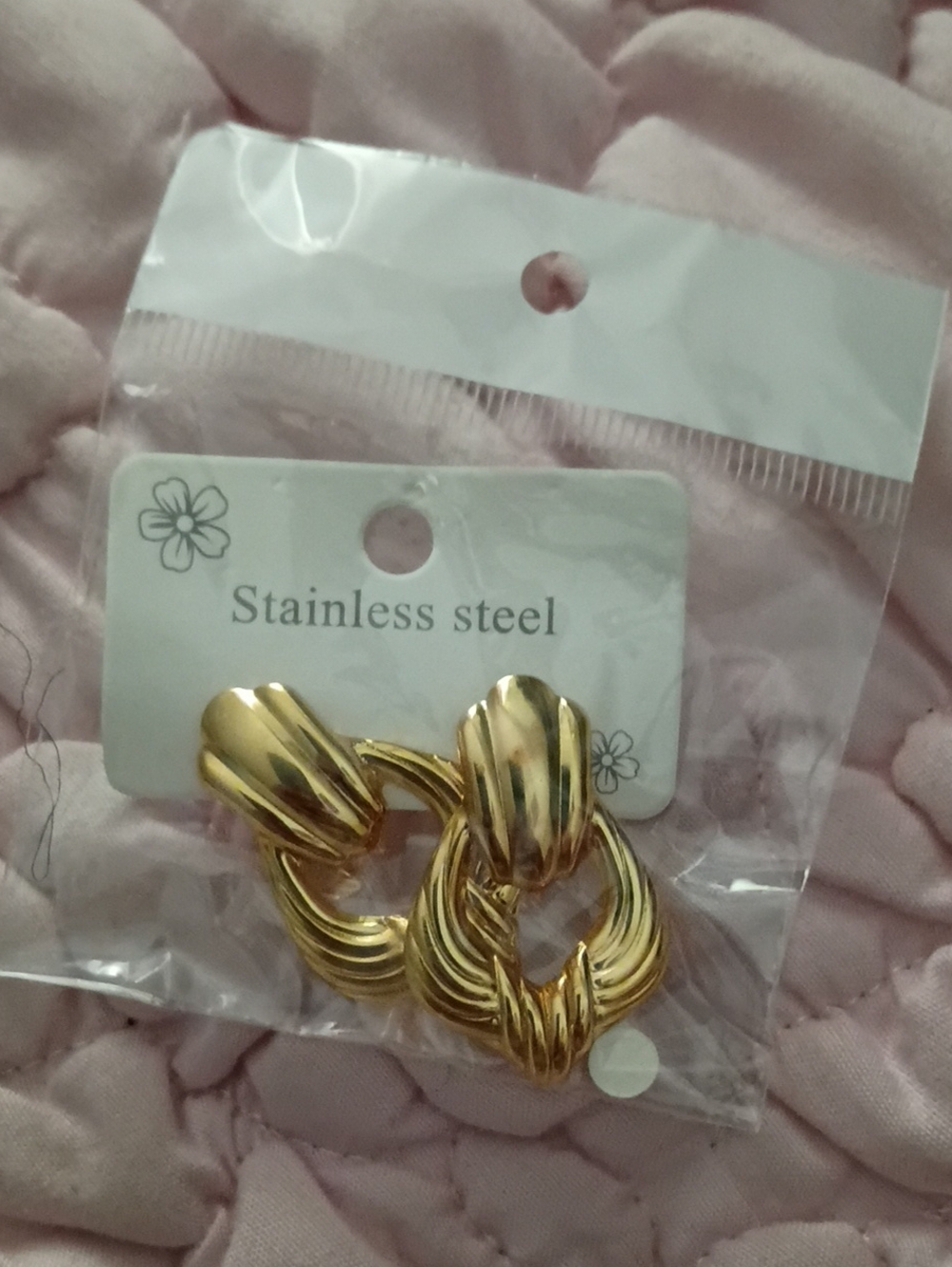 Gold Stainless Steel Twisted Hoop Earrings